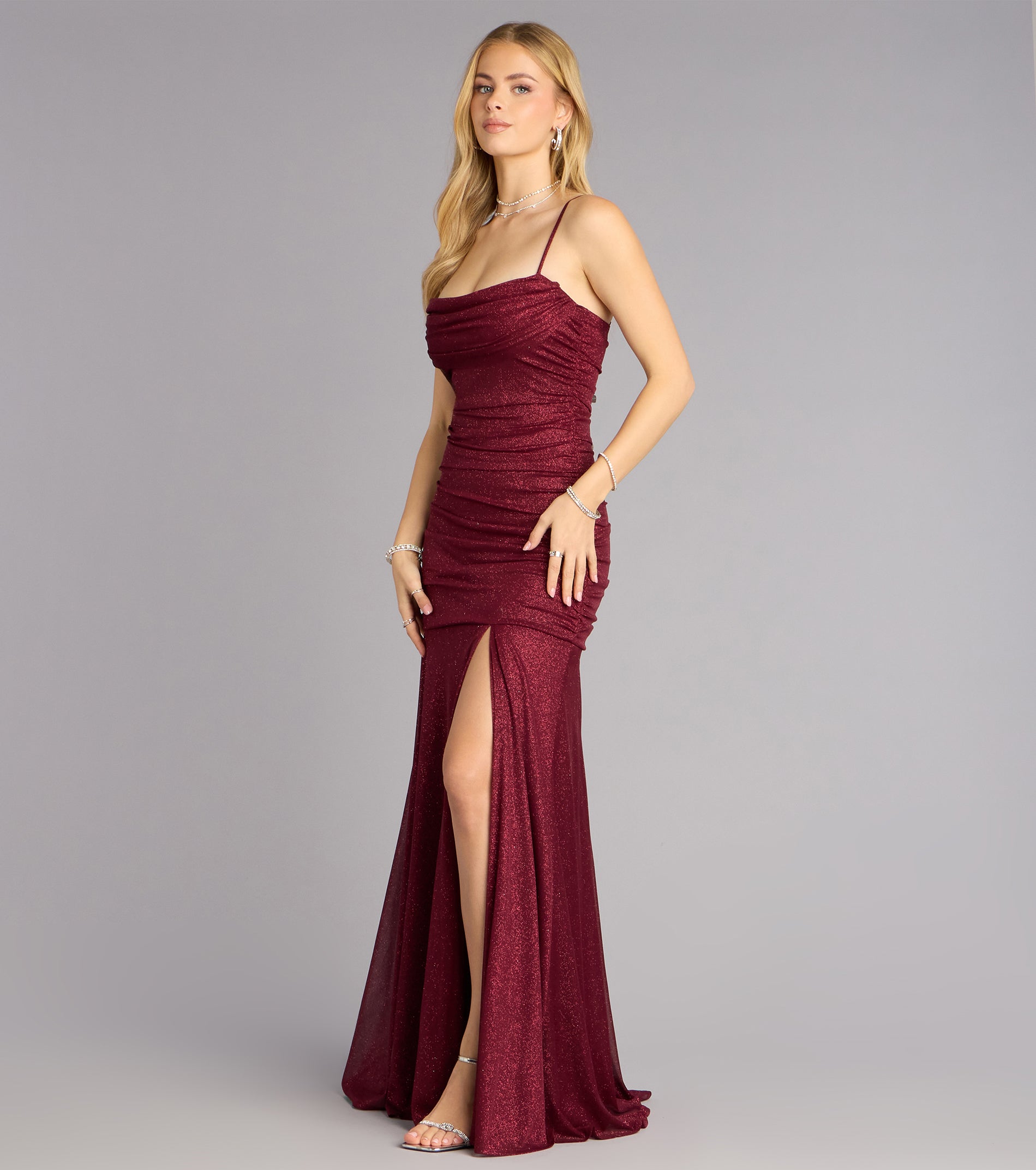 Klaire Glitter Slit Mermaid Formal Dress