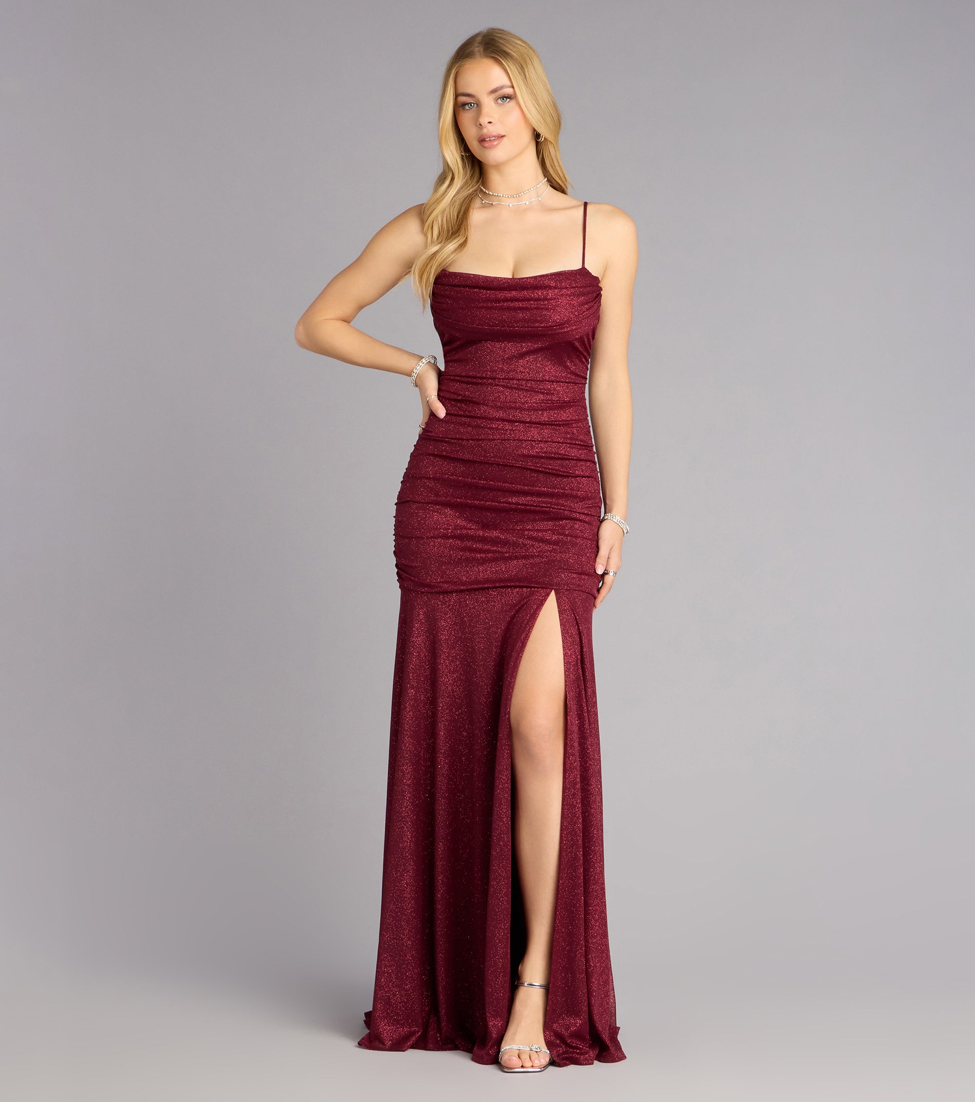 Klaire Glitter Slit Mermaid Formal Dress