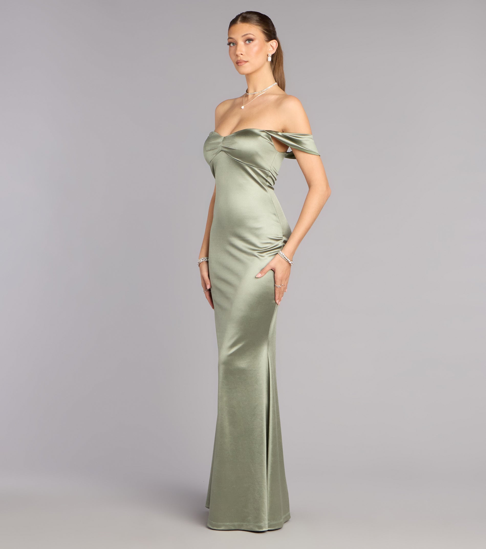 Melodie Satin Off-Shoulder Formal Dress