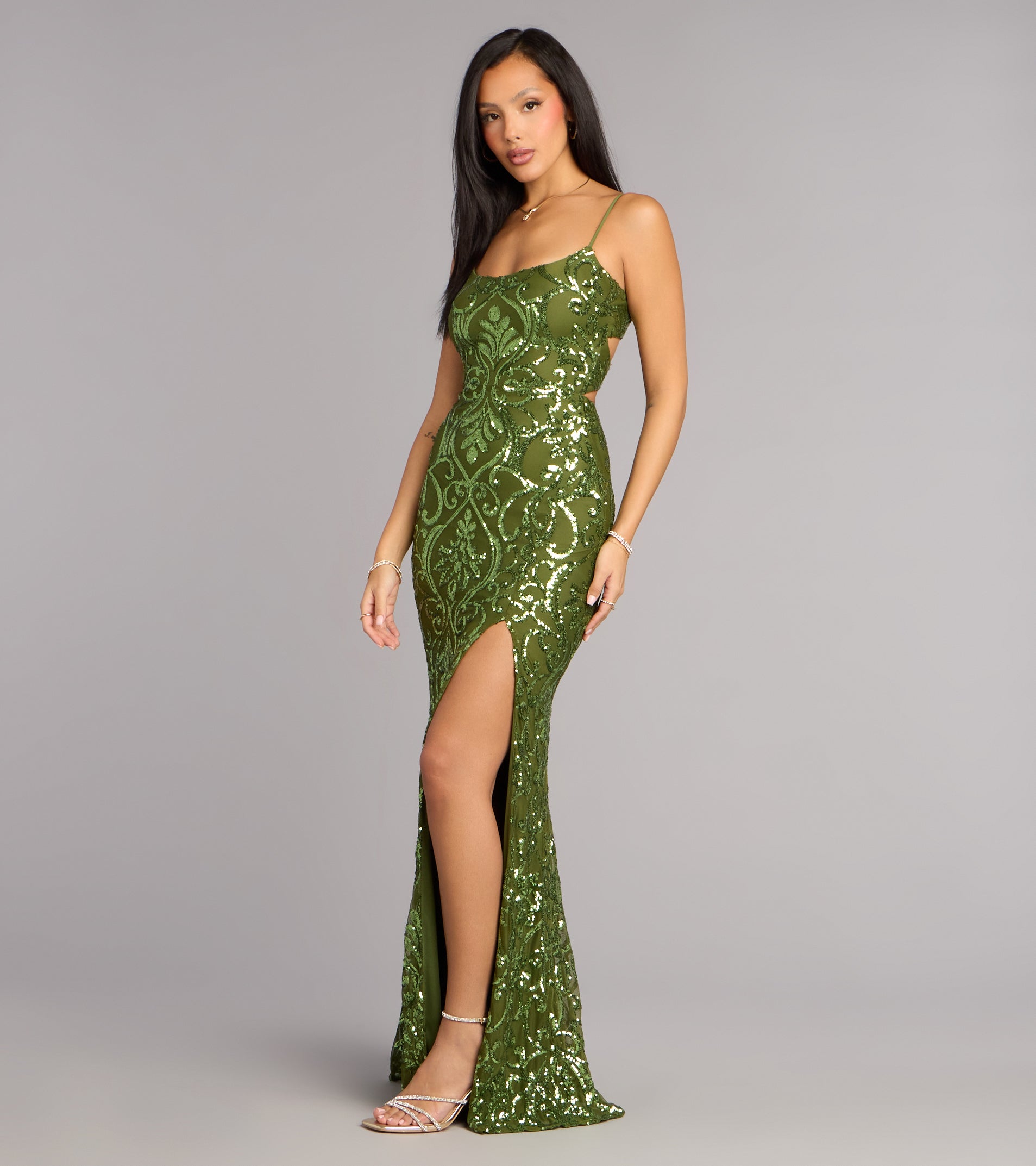 Mari Sequin Lace-Up Formal Dress