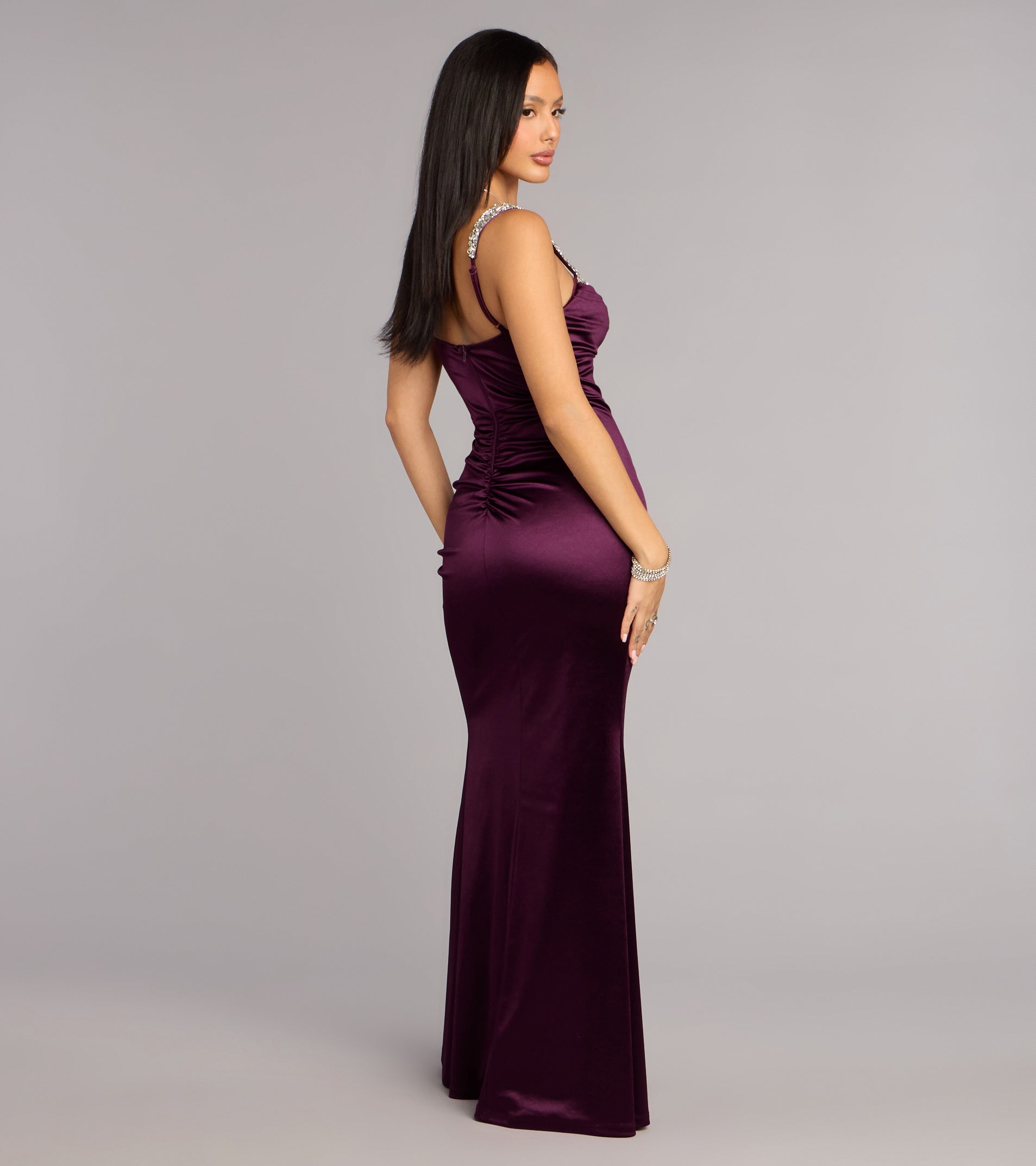 Sohni Satin Rhinestone Trim Mermaid Formal Dress