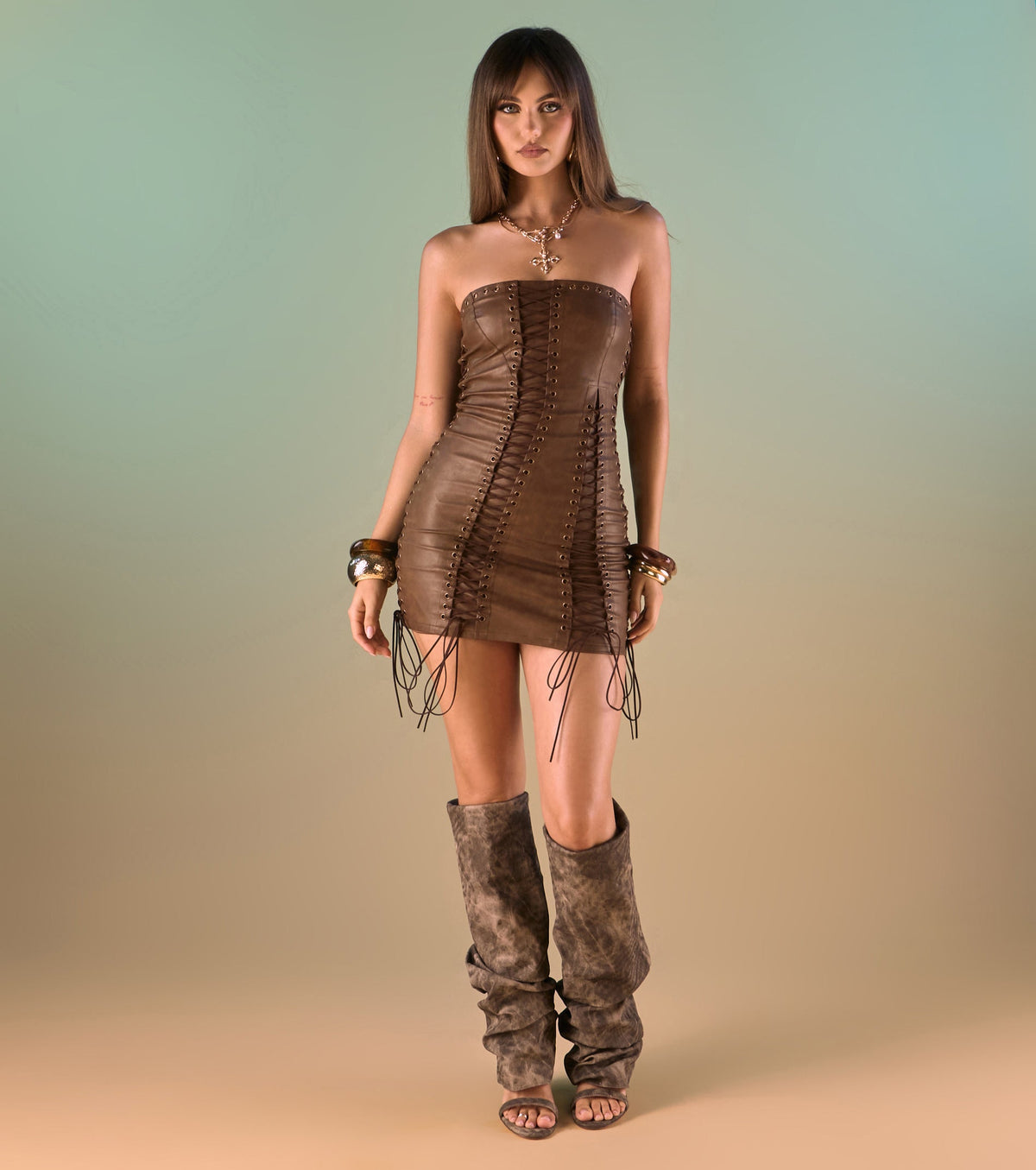 Main Event Energy Faux Leather Mini Dress