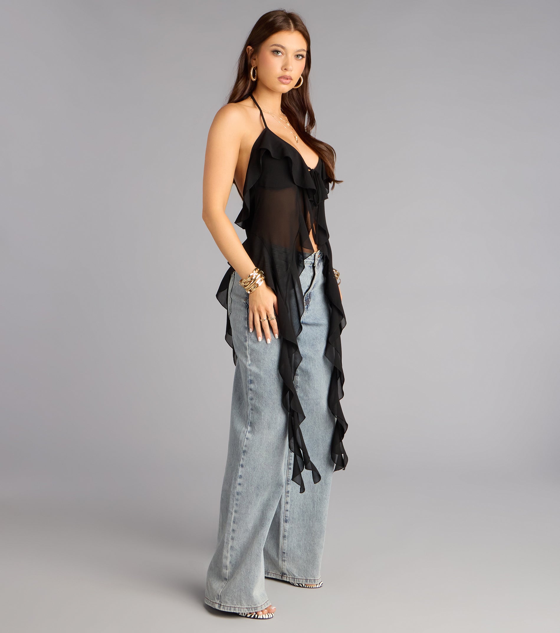 Effortless Allure Tie-Front Ruffle Top