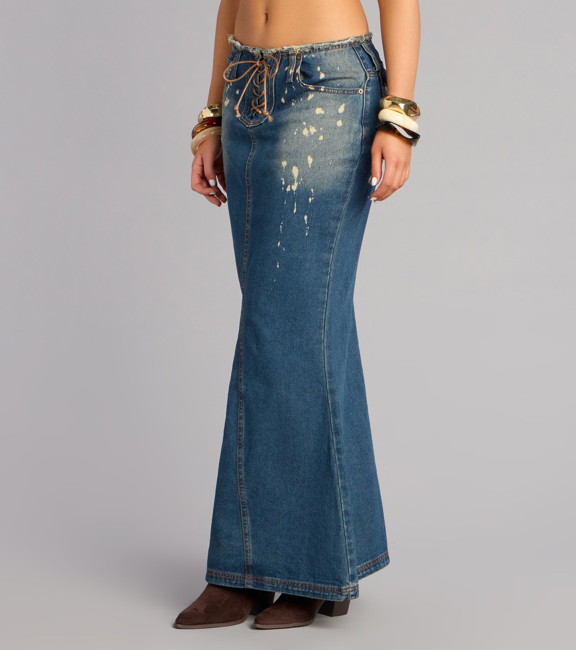 Cool Girl Code Lace Up Denim Maxi Skirt