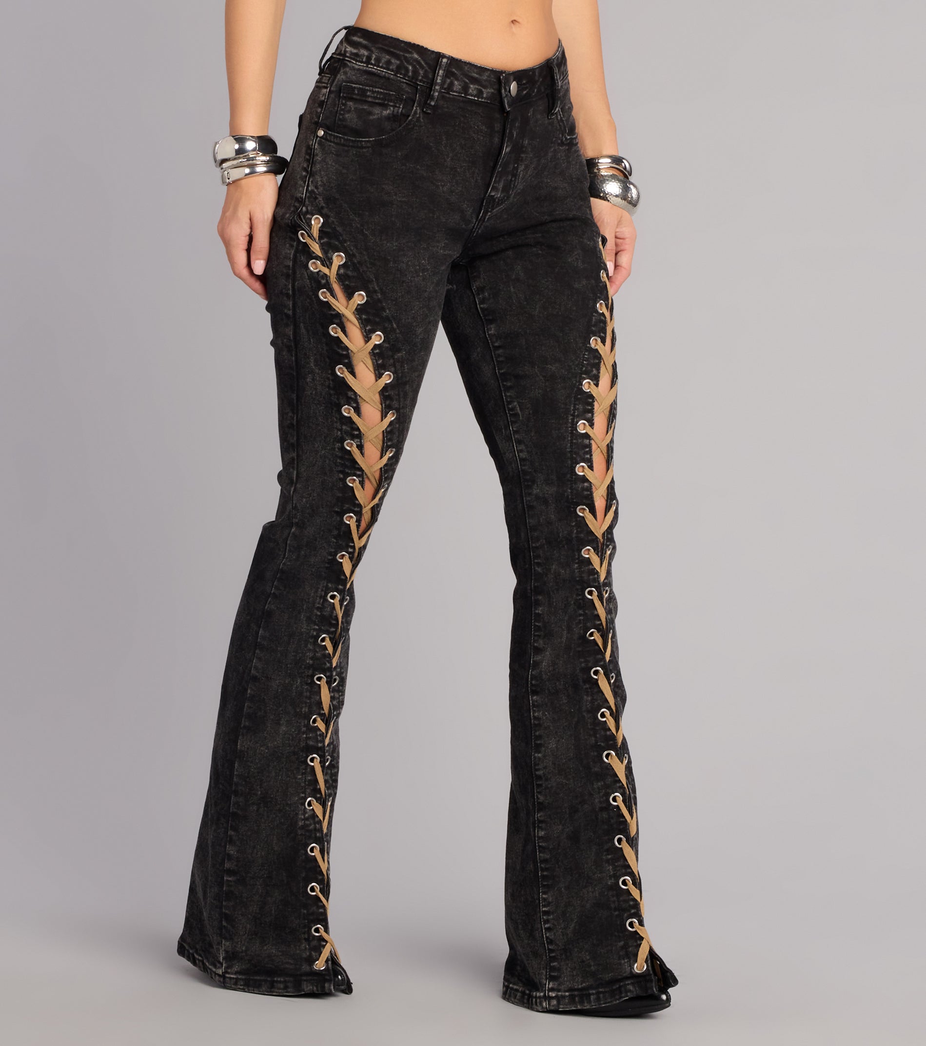 Desert Nights Lace-Up Flare Denim Pants
