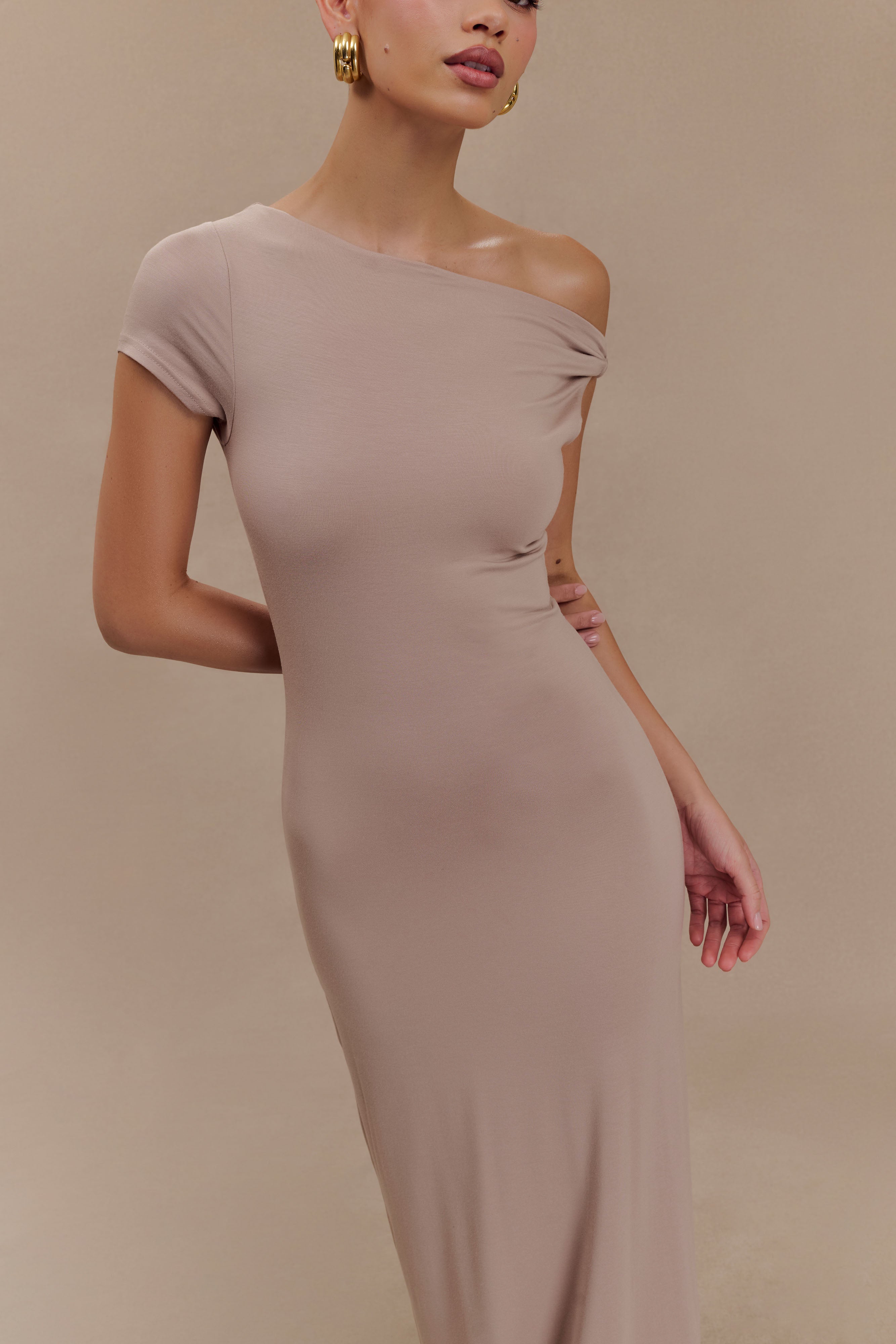 Tamsin Short Sleeve Modal Maxi Dress - Mushroom